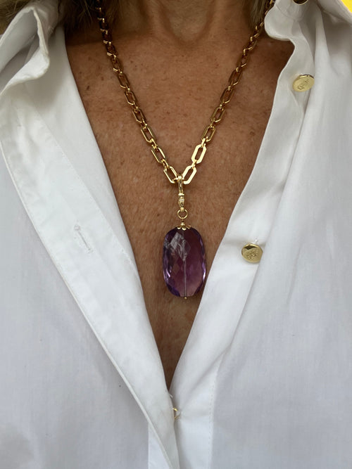 Amethyst Pendant on Gold Chain | Kira