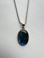 Labradorite Oval Pendant + Silver Chain | Shae