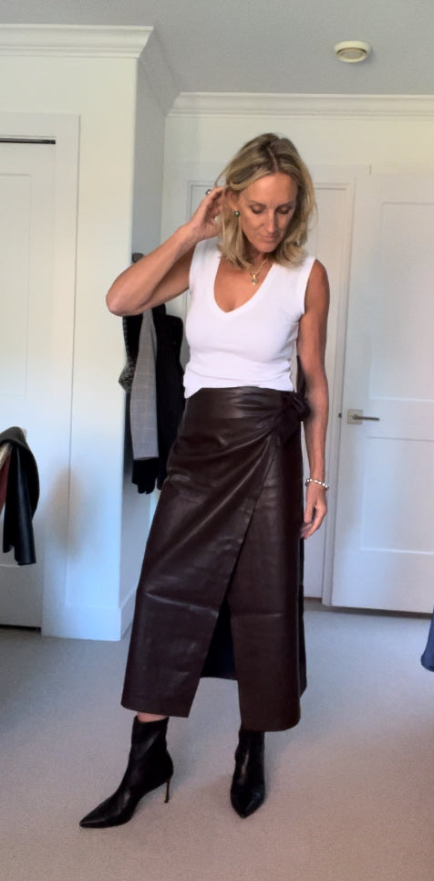 Vegan Leather Wrap Skirt | Suzy Longer