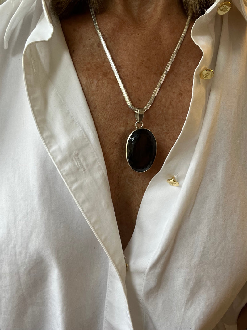 Smoky Oval Topaz Pendant on Silver Chain | Lana