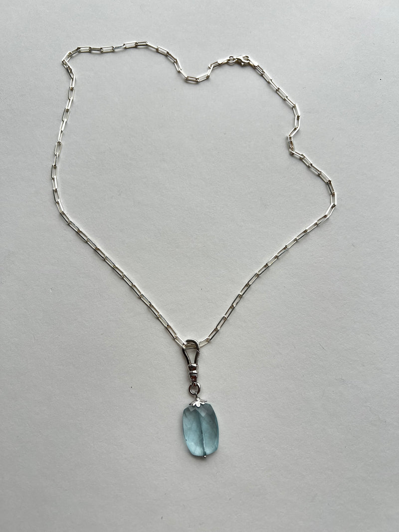 Blue Topaz Gumdrop Pendant + Silver Chain | Cleo