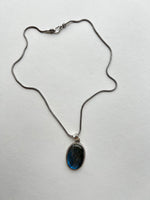 Labradorite Oval Pendant + Silver Chain | Shae