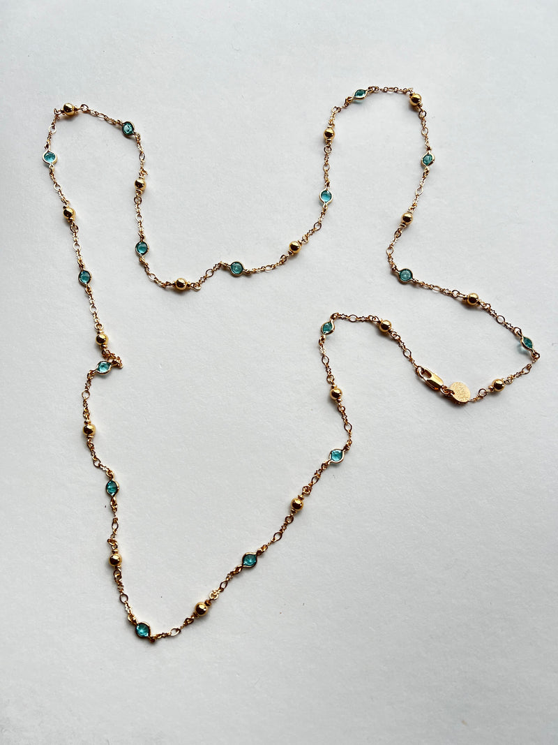 Long Gold Chain Aqua Crystals | Ibiza