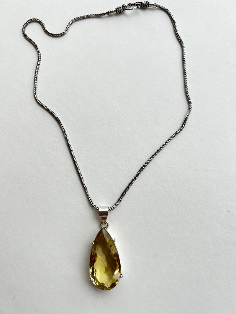 Lemon Quarts Pendant on Silver Chain | Filia