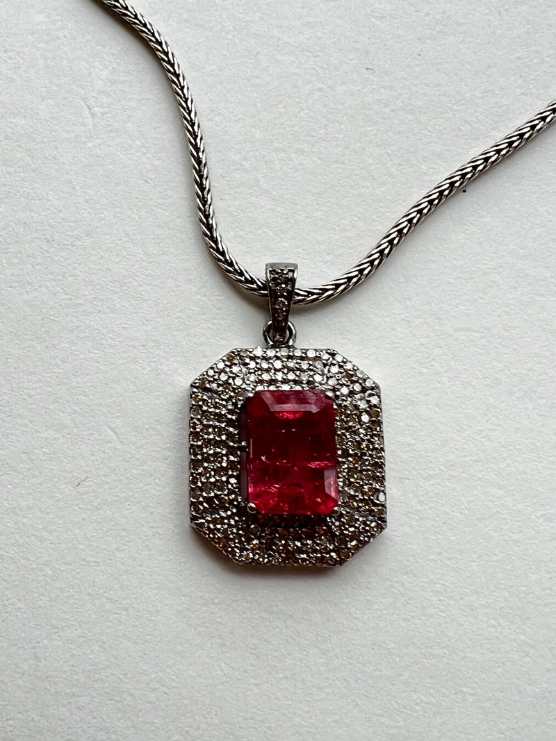 Rubellite Pendant on Silver Chain | Lilla