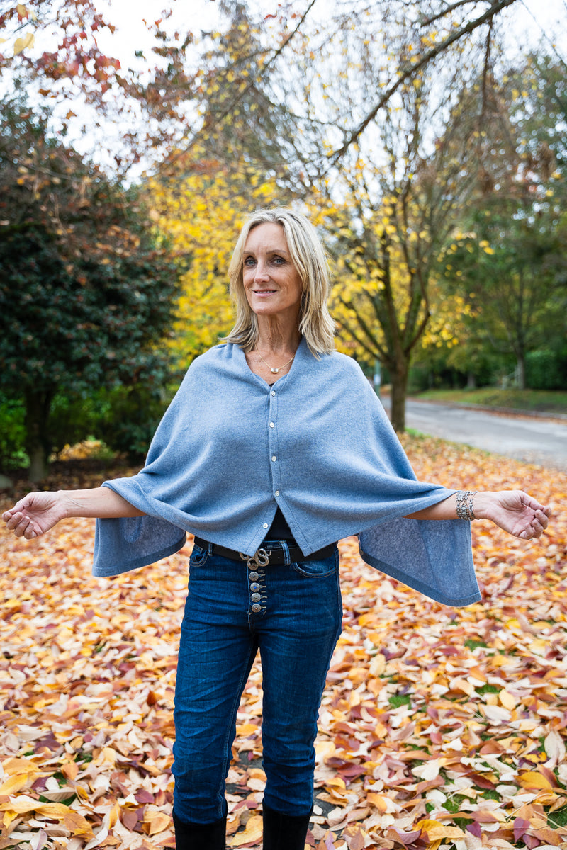 Cashmere Poncho Light Denim Blue | Boro