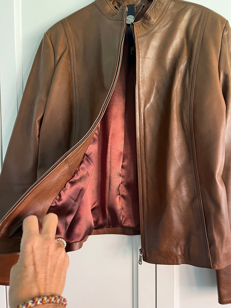 Chestnut Lambskin Leather Jacket | Gillian