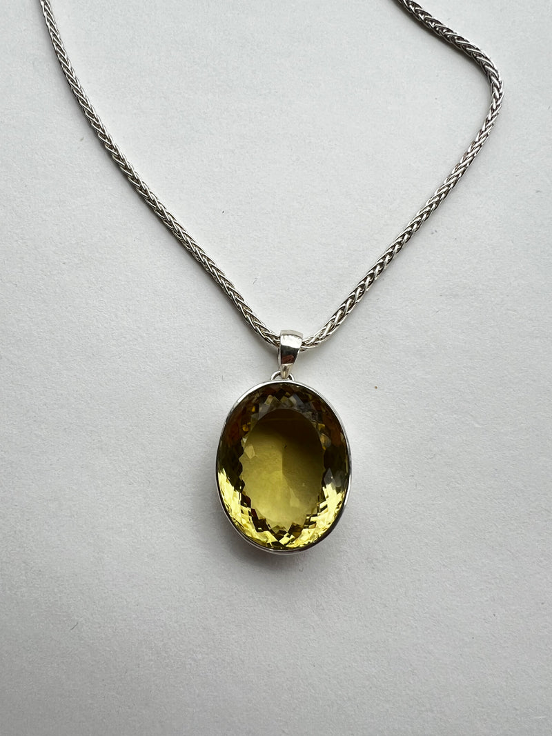 Yellow Citron Pendant on Silver Chain | Dalia