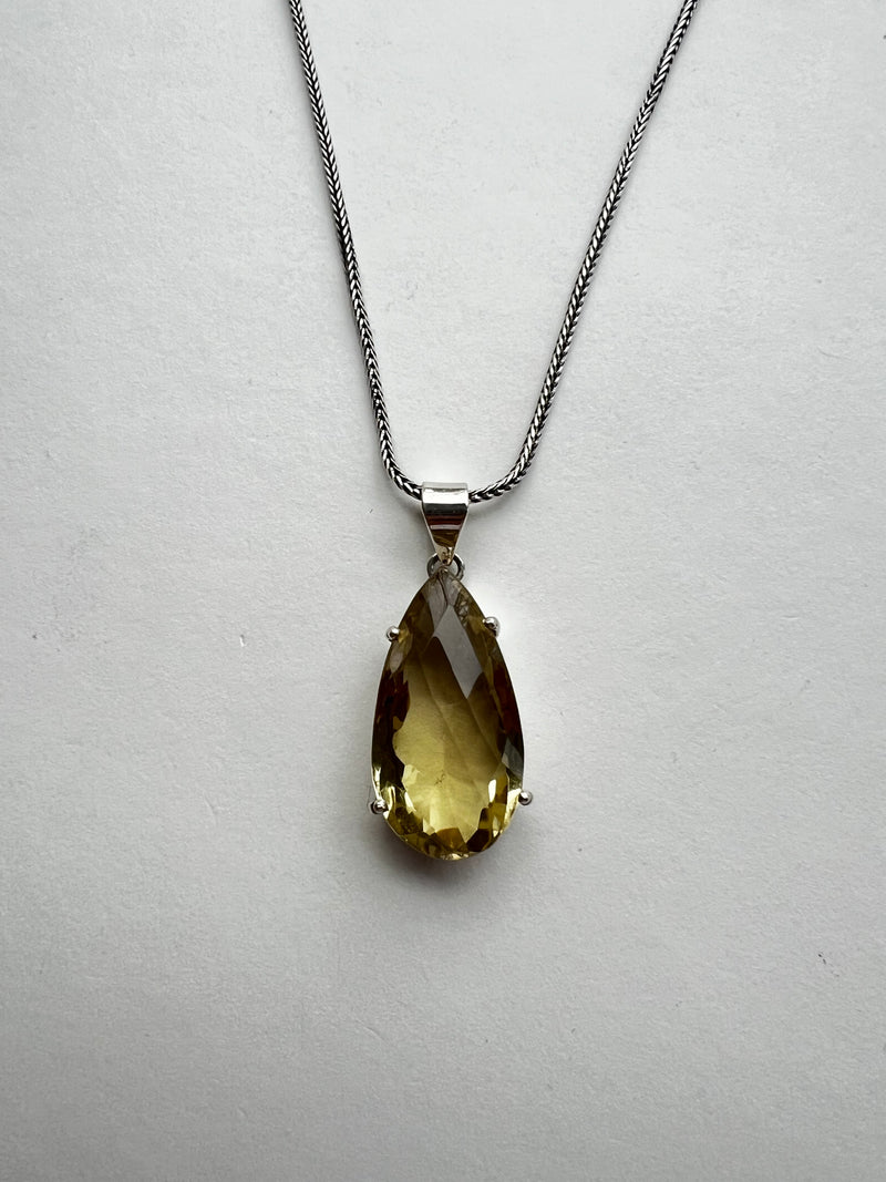 Lemon Quarts Pendant on Silver Chain | Filia