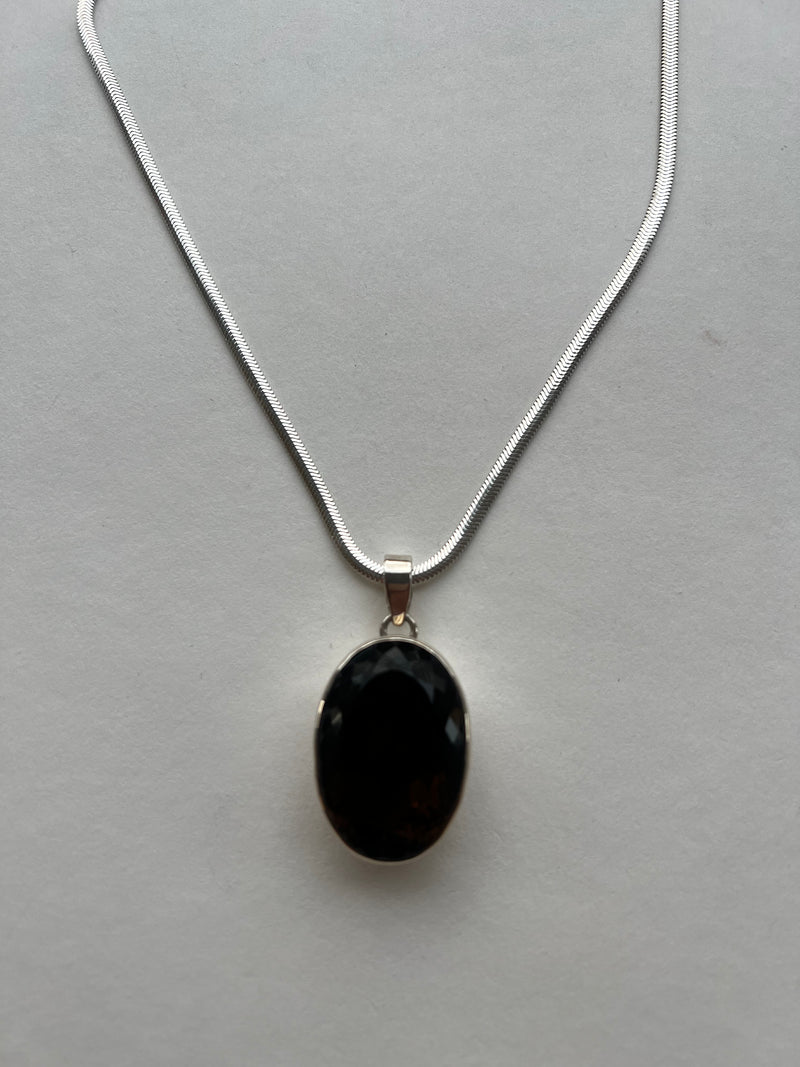 Smoky Oval Topaz Pendant on Silver Chain | Lana