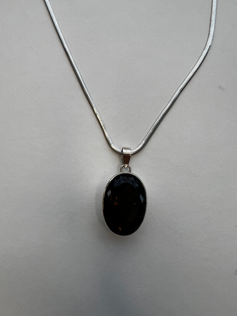 Smoky Oval Topaz Pendant on Silver Chain | Lana