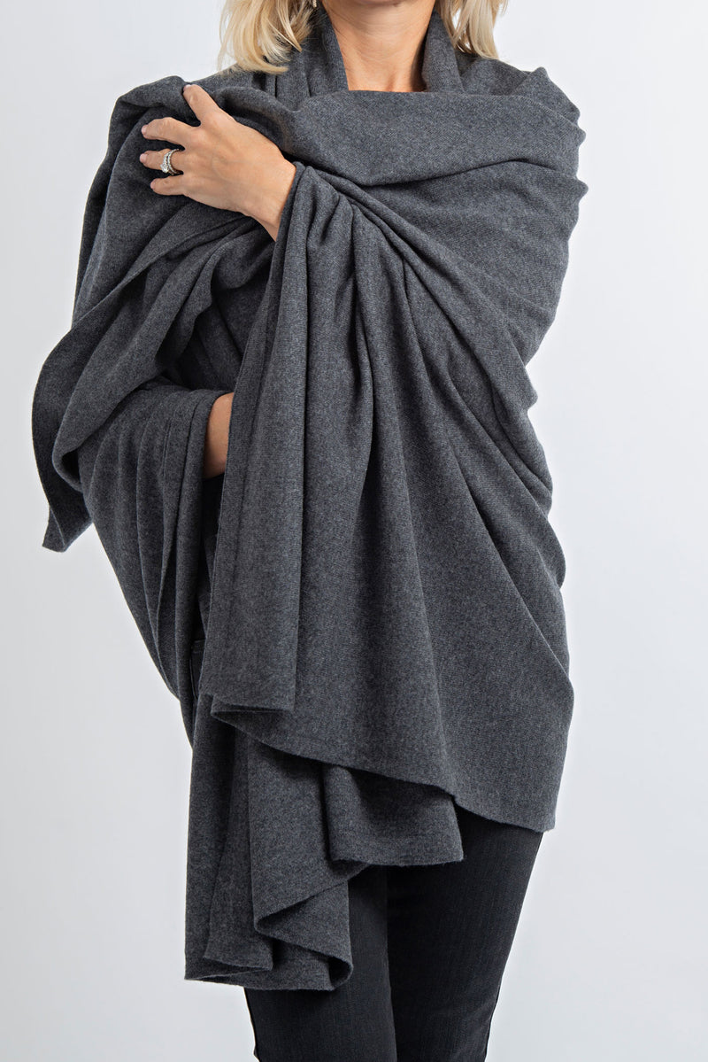 Cashmere Blanket Travel Wrap | Flannel Charcoal