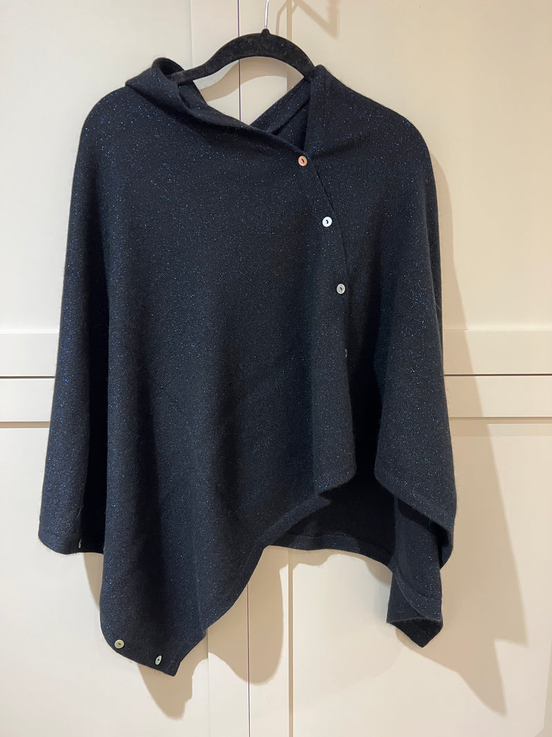 Cashmere Poncho Navy with Sparkles